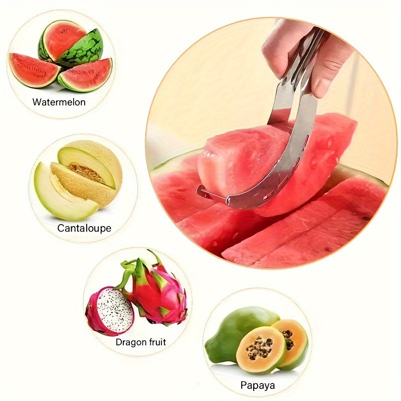 1pc, Watermelon Slicer, Creative Watermelon Cutter, Stainless Steel Watermelon Divider, Reusable Watermelon Slicer, Fruit Divider, Kitchen Gadgets, Kitchen Supplies, Kitchen Stuff