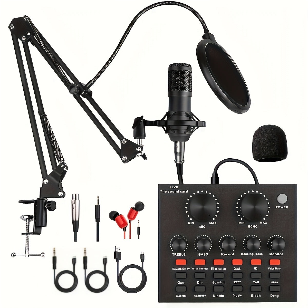 Podcast Equipment Bundle, With BM800 Podcast Microphone And V8 Sound Card, Voice Changer - Audio Interface -Perfect For Recording, Singing, Streaming And Gaming Eid Al-Adha Mubarak