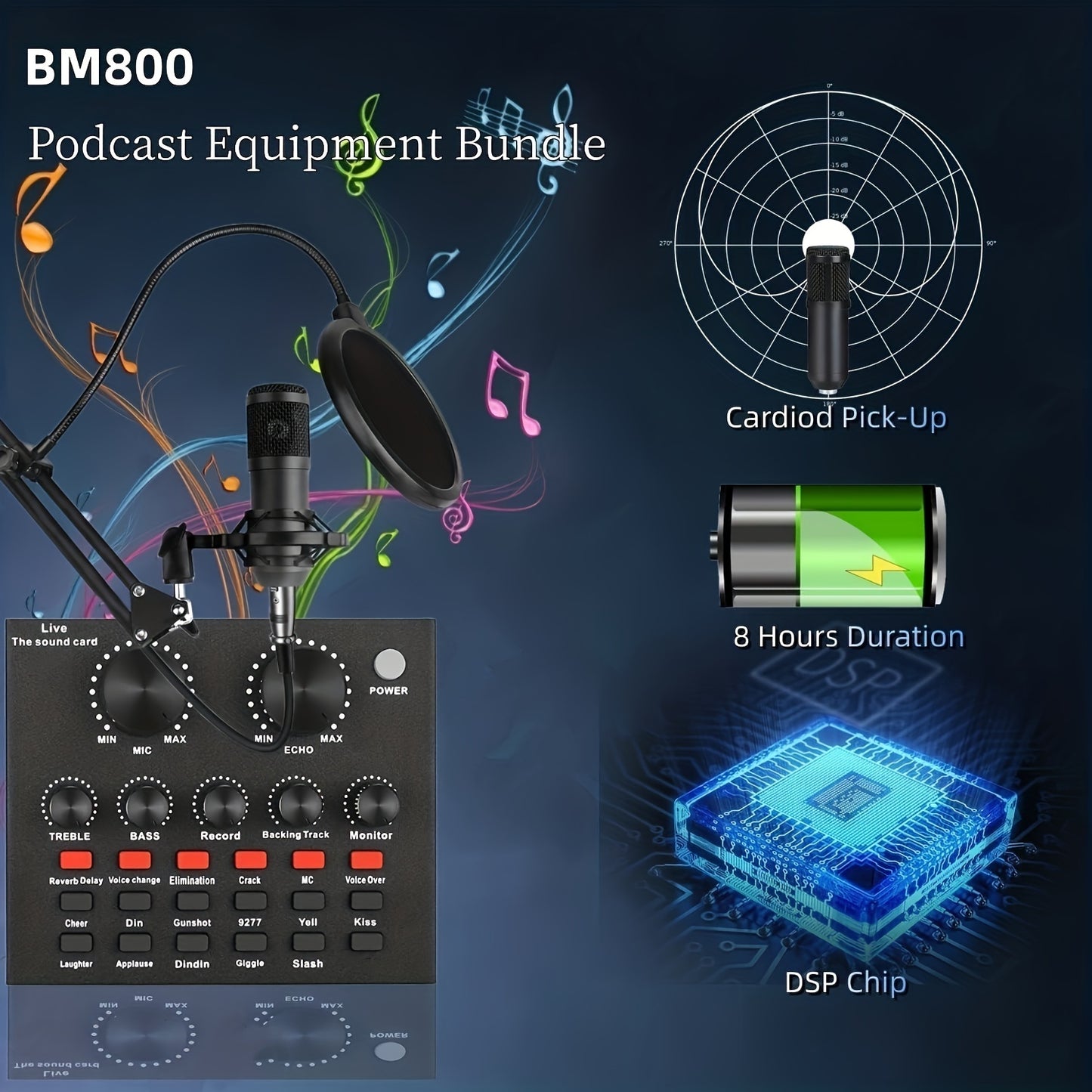 Podcast Equipment Bundle, With BM800 Podcast Microphone And V8 Sound Card, Voice Changer - Audio Interface -Perfect For Recording, Singing, Streaming And Gaming Eid Al-Adha Mubarak