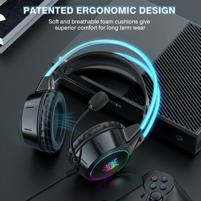 ONIKUMA Professional Wired Gaming Headset with RGB Lighting, Noise-Canceling Microphone, And Stereo Sound, Suitable for PC, PS4, Xbox, And PS5 Gaming.