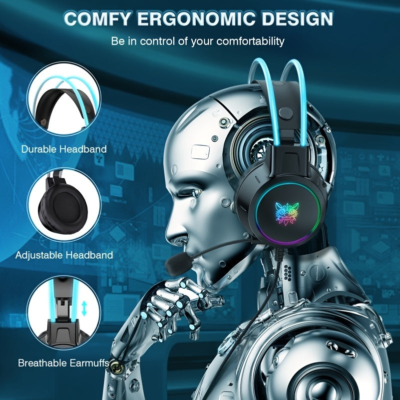 ONIKUMA Professional Wired Gaming Headset with RGB Lighting, Noise-Canceling Microphone, And Stereo Sound, Suitable for PC, PS4, Xbox, And PS5 Gaming.