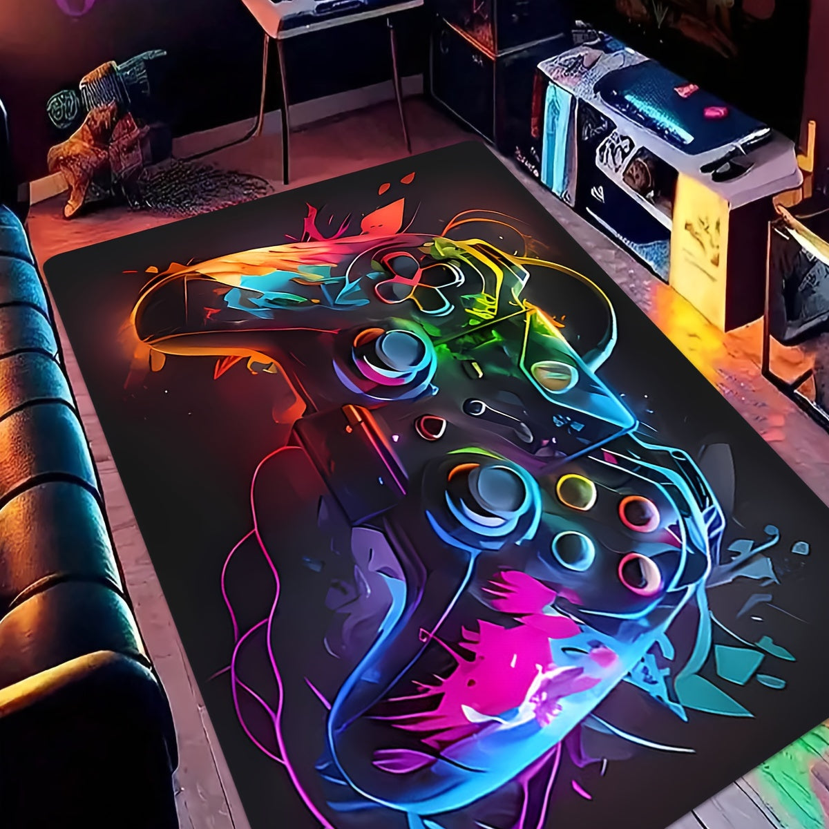 Versatile Gaming Controller Area Rug - Soft Flannel, Non-Slip & Stain Resistant for Bedroom, Game Room, Kitchen, Bathroom - Dry Clean Only