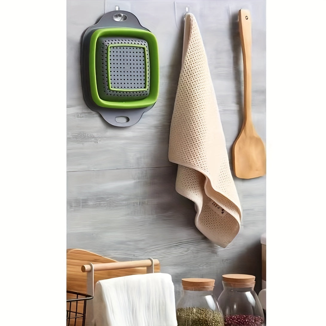 2pcs Folding Drain Basket, Portable Fruit Vegetable Cleaning Washing Basket, Square Expandable Filter Basket, Home Tool, Home Gadgets, Home Accessories (1 Large, 1 Small), Kitchen Washing Basket