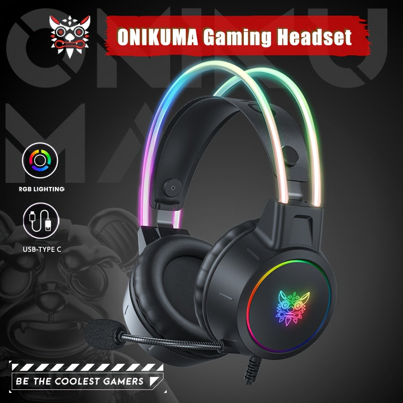 ONIKUMA Professional Wired Gaming Headset with RGB Lighting, Noise-Canceling Microphone, And Stereo Sound, Suitable for PC, PS4, Xbox, And PS5 Gaming.