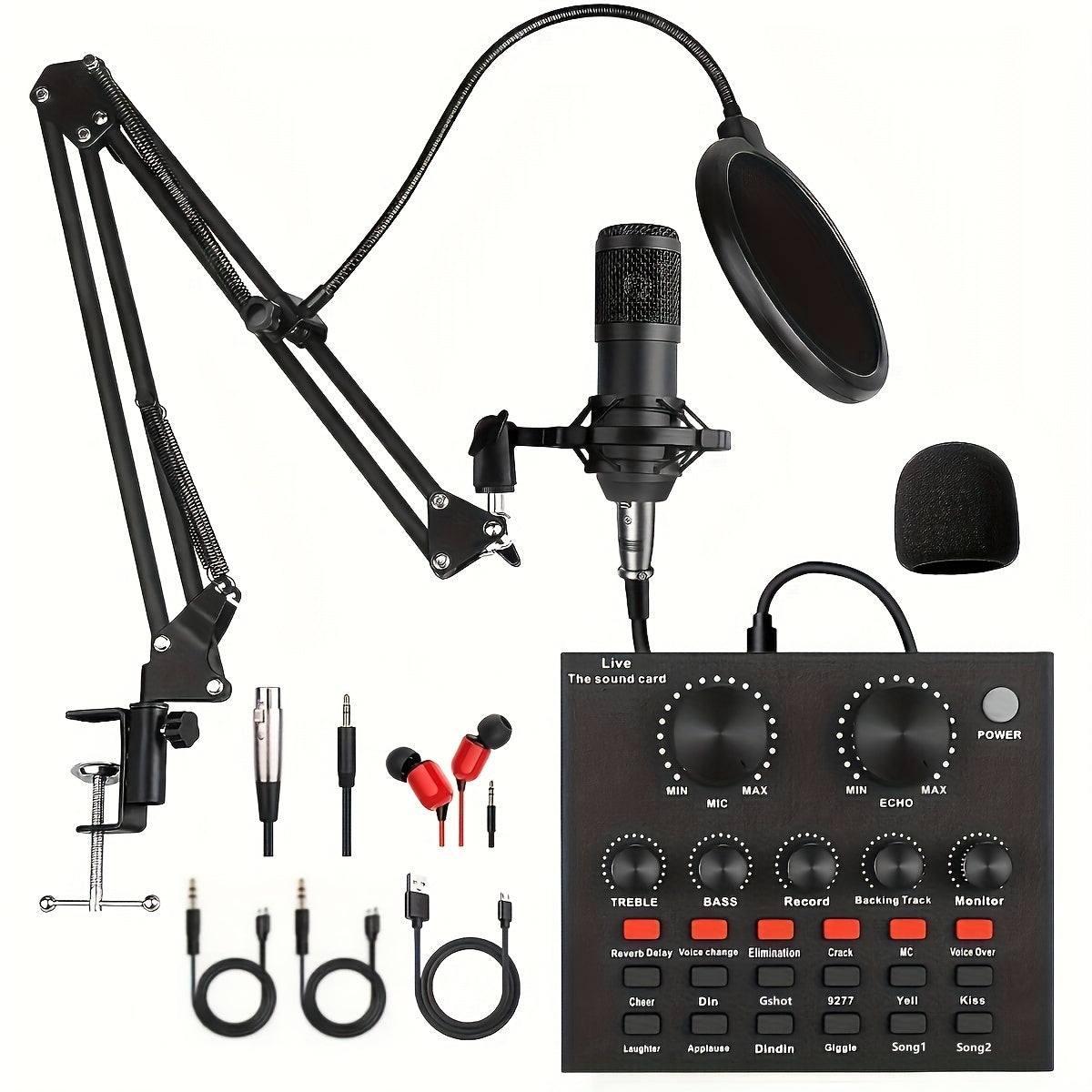 Podcast Equipment Bundle, With BM800 Podcast Microphone And V8 Sound Card, Voice Changer - Audio Interface -Perfect For Recording, Singing, Streaming And Gaming Eid Al-Adha Mubarak